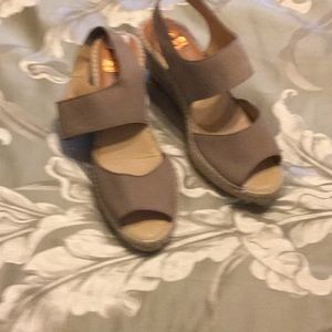 Tan wedge suede sandals